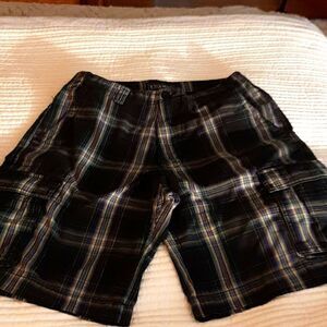 CHAMPS COTTON‎ Cargo Blue Plaid Shorts 32